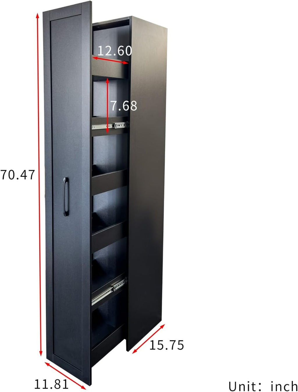 KEIKI Pull-Out Kitchen Pantry Storage Cabinet with Multi-Tier Shelf, Spice Rack Next to Fridge, Freestanding Wood Hutch Food Pantries Cupboard for Coffee Bar, Dining Room, Narrow Spaces