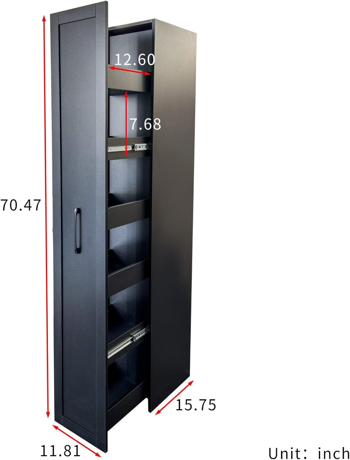KEIKI Pull-Out Kitchen Pantry Storage Cabinet with Multi-Tier Shelf, Spice Rack Next to Fridge, Freestanding Wood Hutch Food Pantries Cupboard for Coffee Bar, Dining Room, Narrow Spaces