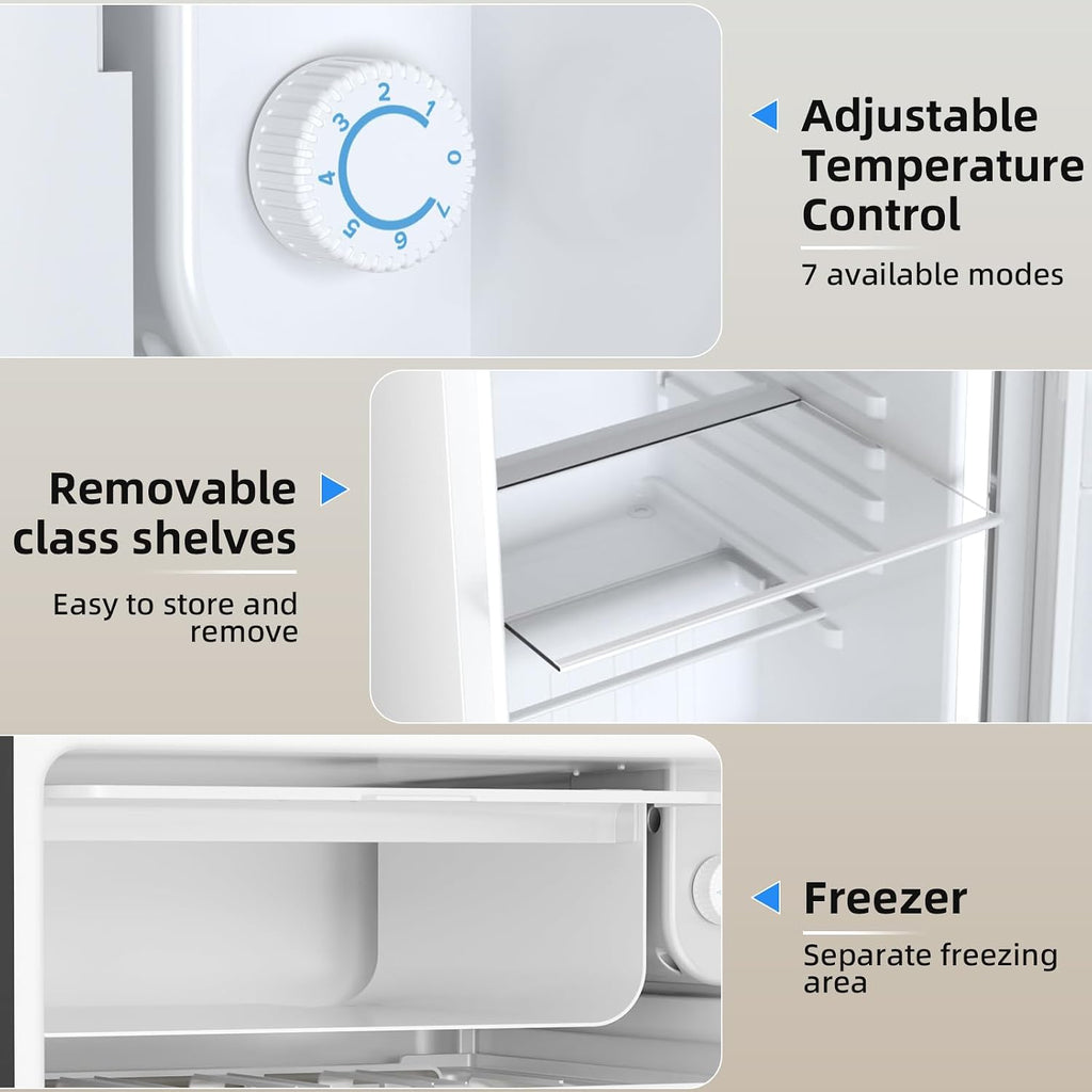 Antarctic Star Compact Refrigerator with Freezer, 3.2 Cu.Ft Mini Fridge with Adjustable Thermostat,Single Door,Removable Glass Shelves for Dorm/Kitchen/Office,WHITE