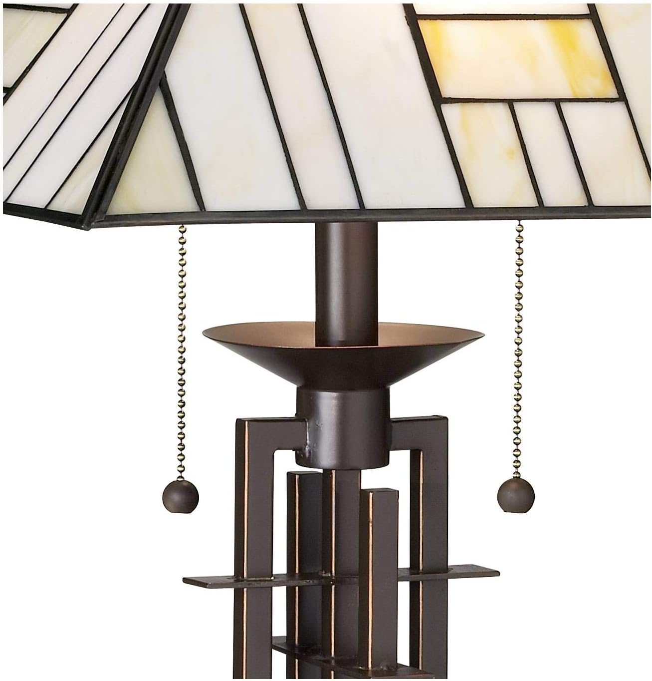 Franklin Iron Works Mission Tiffany Style 3-Way Table Lamp with Table Top Dimmer 26.5' High Bronze Wrought Iron Stained Glass Shade for Living Room Bedroom House Bedside Nightstand Home
