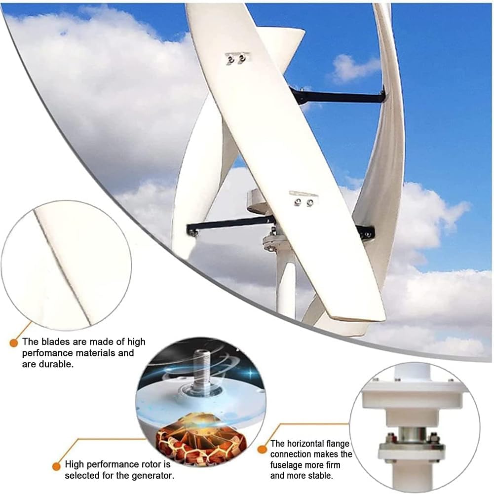 Wind Turbine Generator Kit, 3-Blade Low Noise Vertical Axis Wind Turbine Generator, Adjustable Windward Direction, Wind Power Generator for Marine, RV, Home, Windmill,2000w 48v 4m