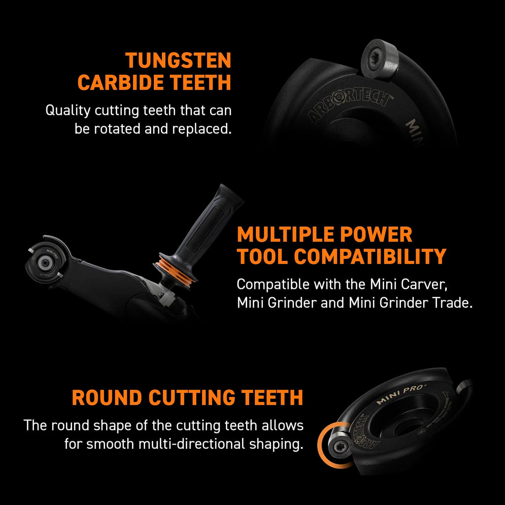 ARBORTECH Mini Turbo Kit | Ø 50 mm Tungsten Freehand Power Carving Attachment for Angle Grinder | MIN.FG.510.20