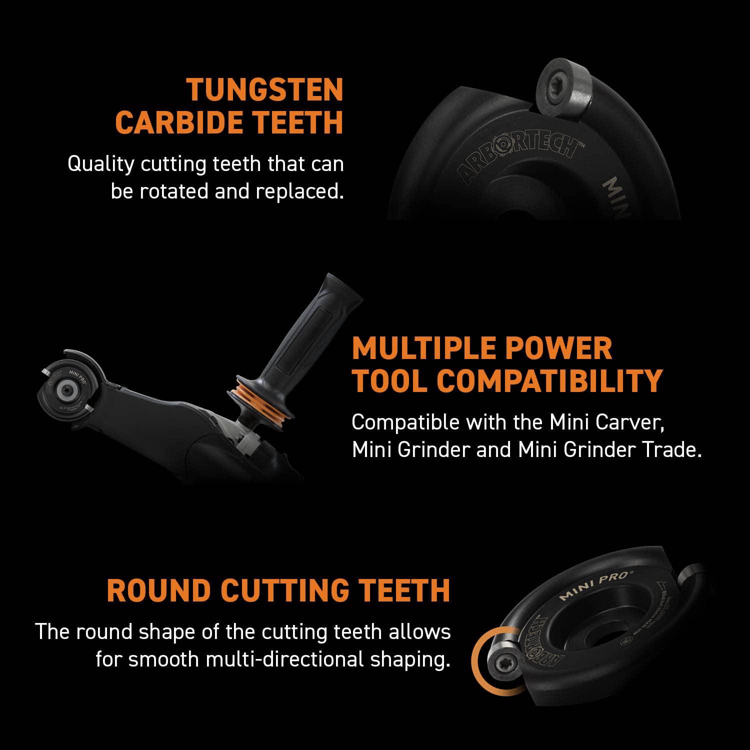 ARBORTECH Mini Turbo Kit | Ø 50 mm Tungsten Freehand Power Carving Attachment for Angle Grinder | MIN.FG.510.20