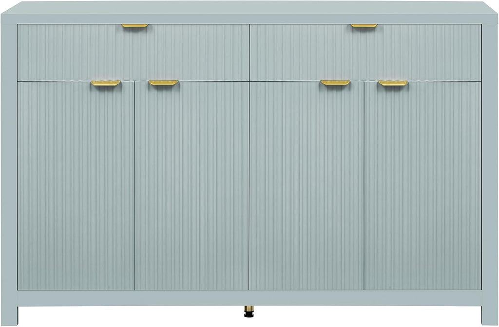Virubi 55' Fluted Sideboard Buffet Cabinet with Storage Drawers,Doors,Adjustable Shelves and Gold Handles,Wood Modern Sideboard Accent Cabinet for Living Room,Hallway,Entryway (Cyan Green)