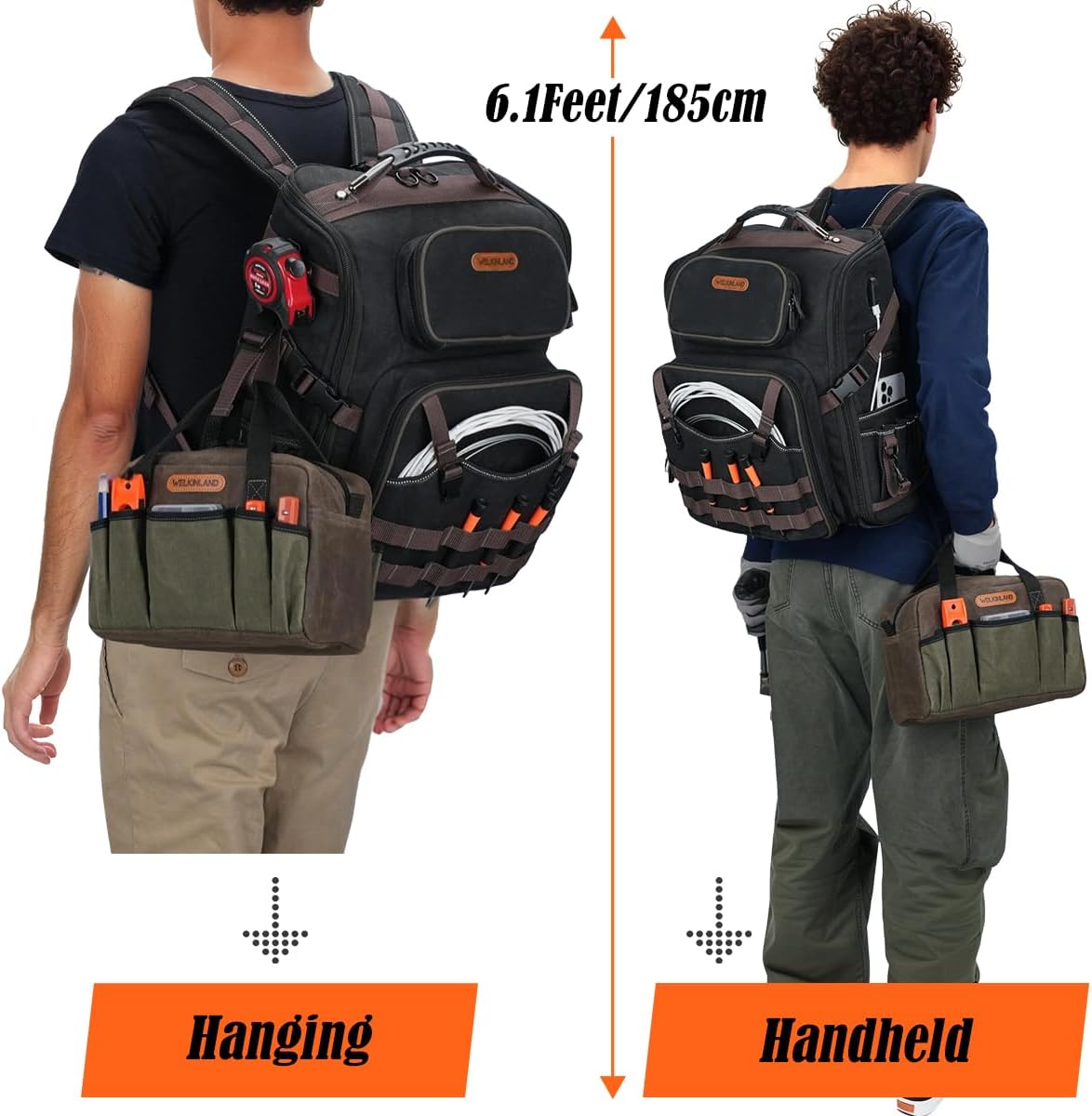 WELKINLAND 60-Pocket Electrician Backpack & Tool Bag Set, Heavy-Duty HVAC Backpack, Waterproof Wax Canvas Tool Back pack, Full-Open Mechanic Tool Back pack, Technician Backpacks