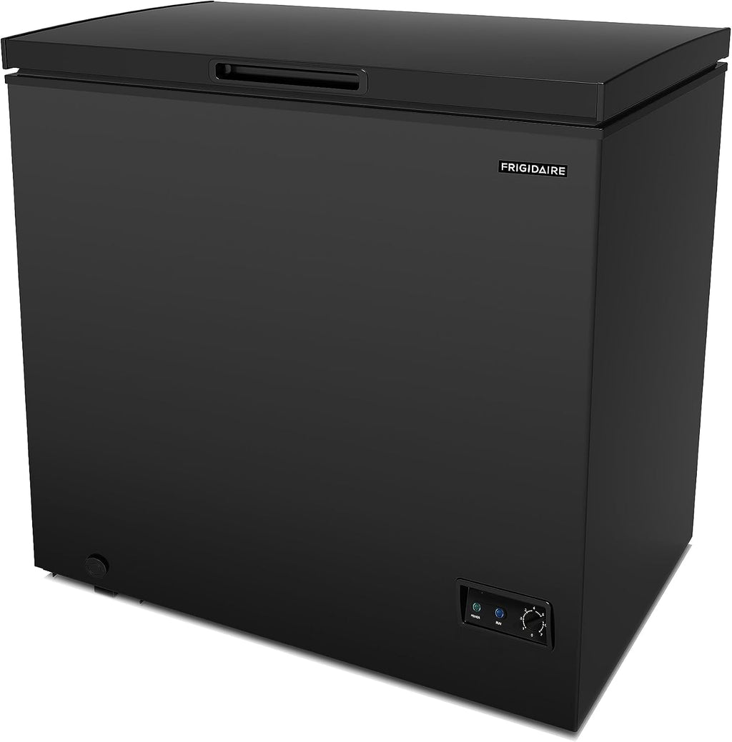 FRIGIDAIRE EFRF7003-BLACK Chest Deep Freezer, 7 Cu. Ft, Black Adjustable Thermostat-Removable Vinyl Coated Wire Basket-Easy Defrost Drain