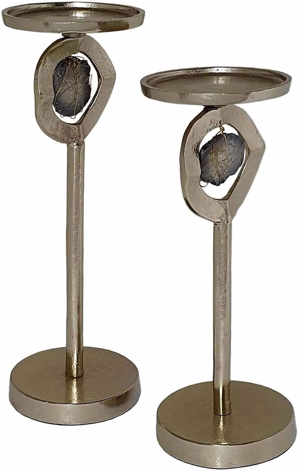 A&B Home Cut Stone Candle Holder Set - Set of 2 Aluminum Candle Holder with Stone, Decorative Tabletop Lighting, Living Room Coffee Table Accent Piece Dining Table Centerpiece, 9' x 5' x 13'