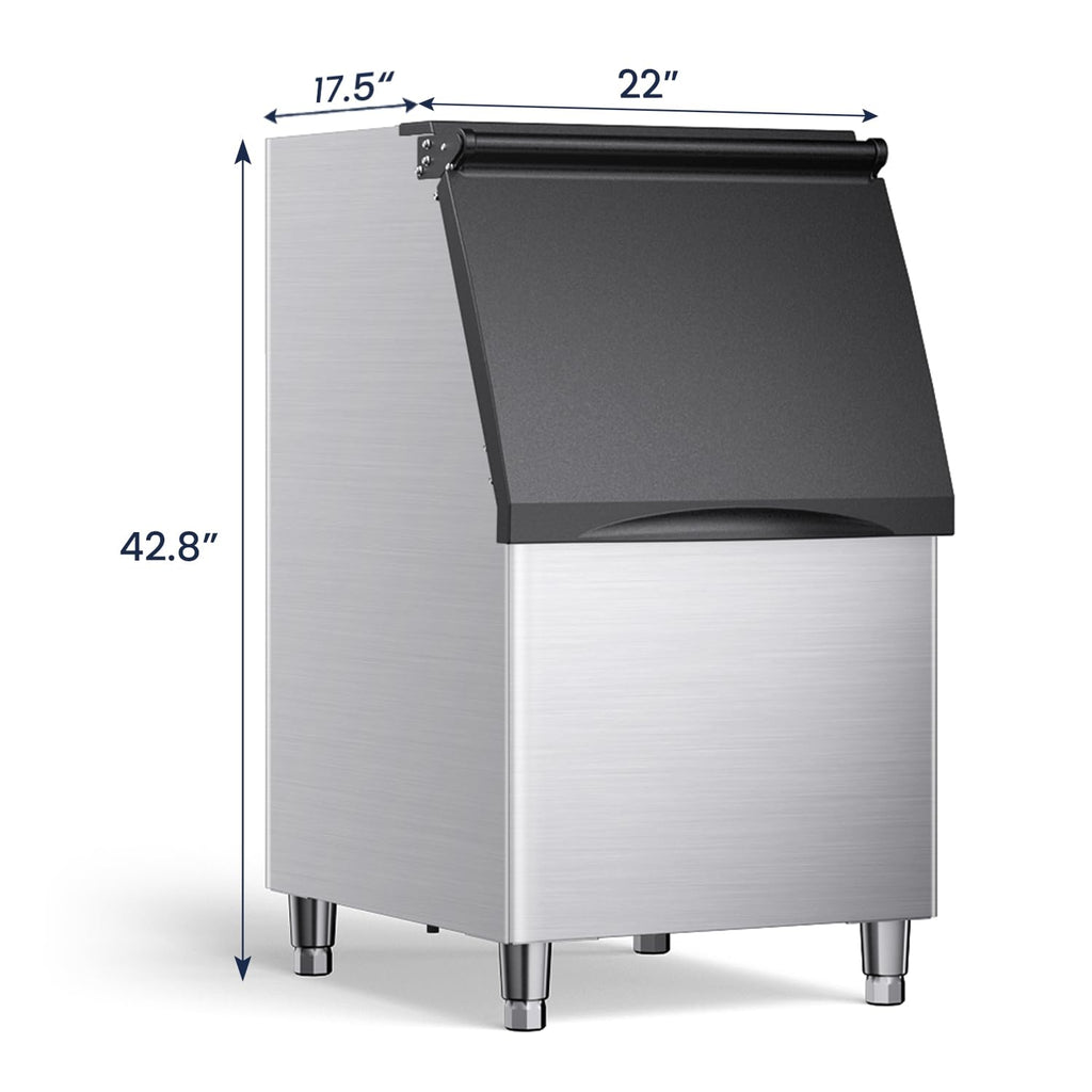 Coolake 360 lb. Commercial Ice Machine Storage Bin, 26' Stainless Steel Space Saving Footprint Ice Bin with Convenient Lift-up Door, Filter, Scoop, Adjustable Feet, for Bar Restaurant Shop