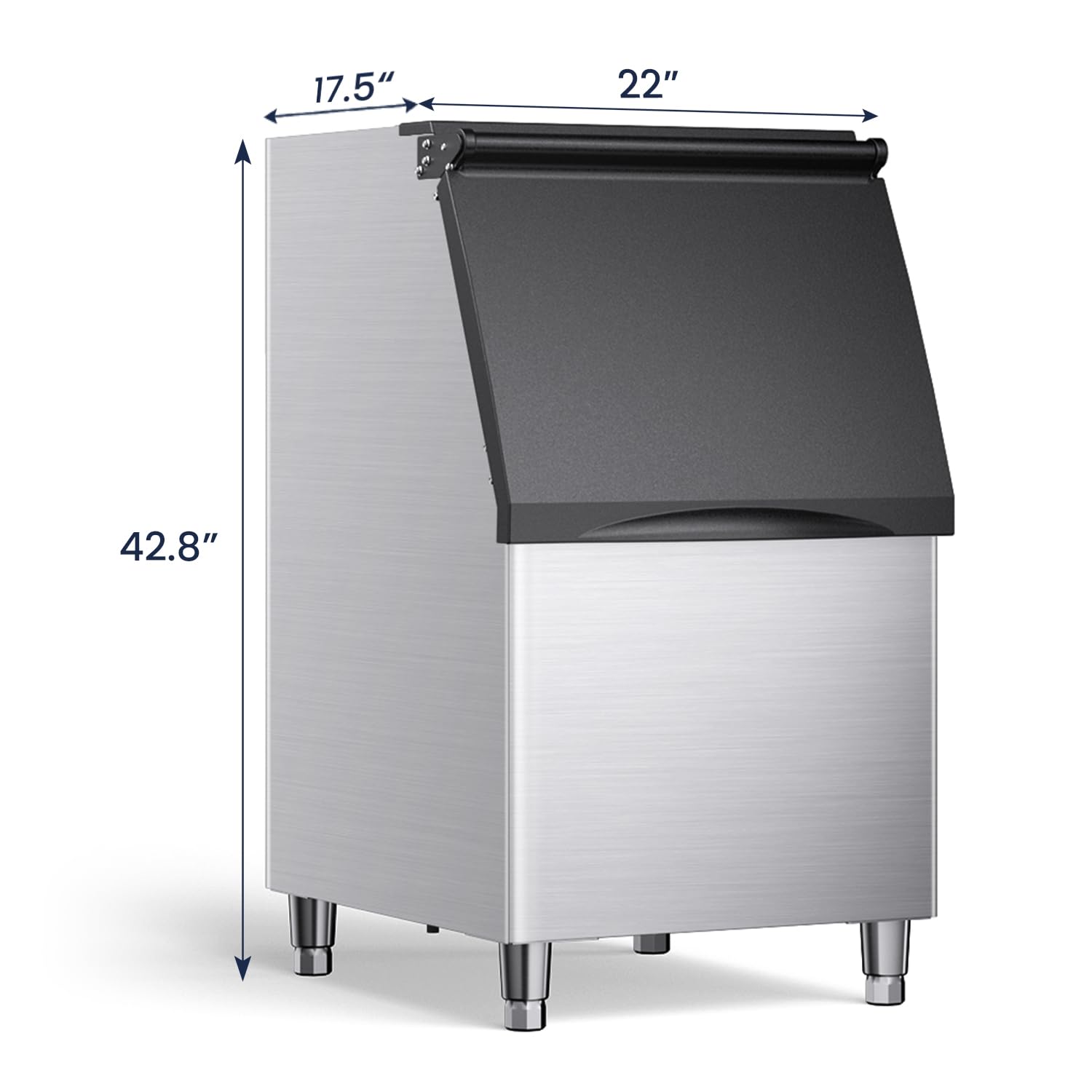Coolake 360 lb. Commercial Ice Machine Storage Bin, 26' Stainless Steel Space Saving Footprint Ice Bin with Convenient Lift-up Door, Filter, Scoop, Adjustable Feet, for Bar Restaurant Shop