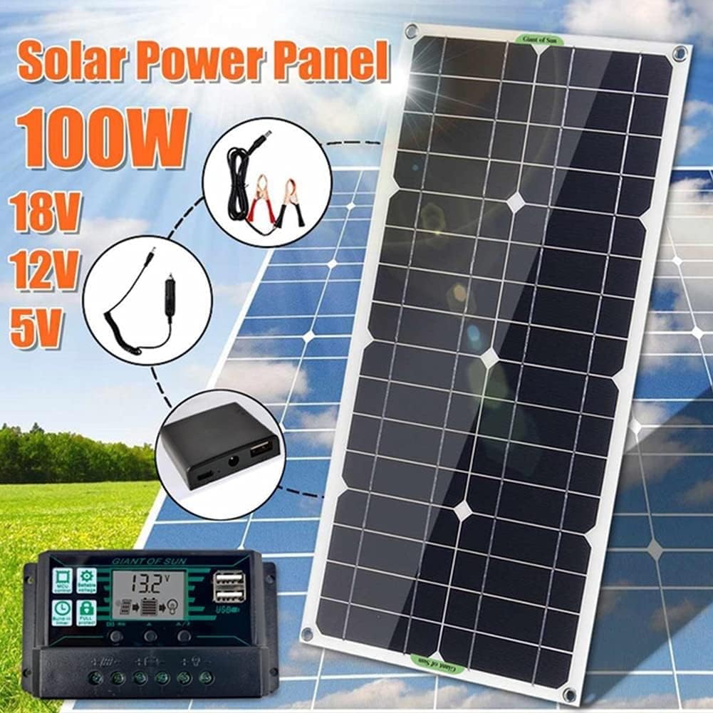 Portable Solar Panels 100w 18v Flexible Monocrystalline Solar Panel, Waterproof PV Module 10a Solar Controller for Mobile Houses, Cars, Boats, RV Marine Boat Off Grid System