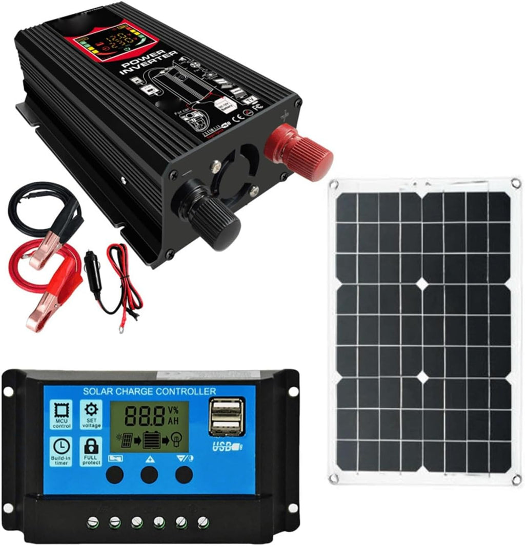 110V/220V 300W Solar Panel Kit Complete Solar Generator Inverter 300W Controller 30A Photovoltaic Panel 18W Home Grid System (Color : Black, Size : 12V to110V)
