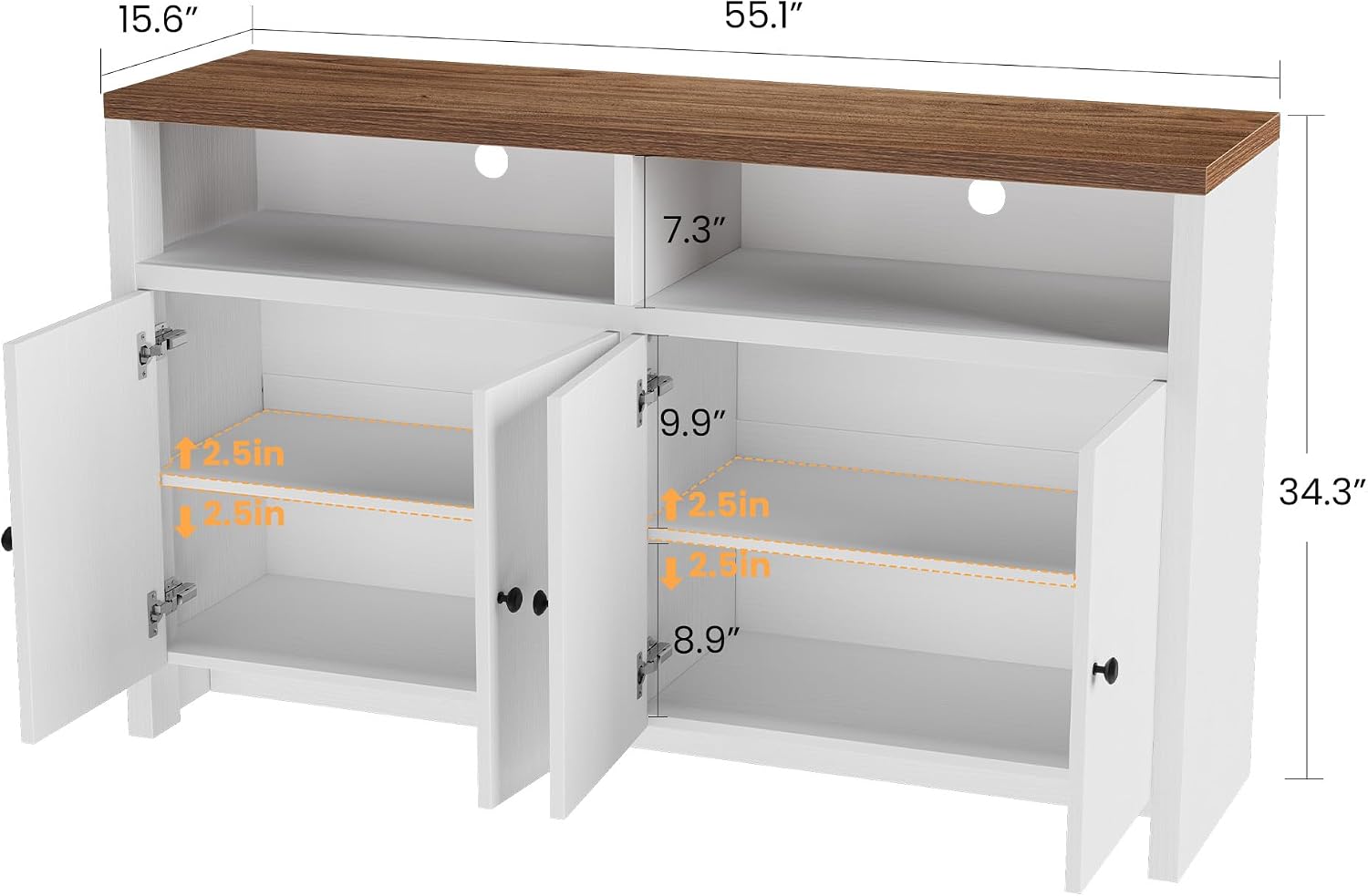 Garvee Sideboard Buffet Cabinet with Storage, 55'' Large Farmhouse Kitchen Storage Cabinet with 4 Doors & Adjustable Shelves, Wood Coffee Bar Cabinet for Dining Room, Entryway, Living Room, White