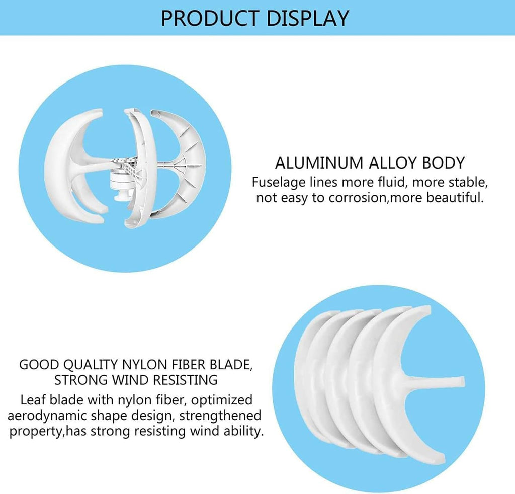 Wind Turbine Generators Kit, 12V 24V 400W 600W 800W 1000W 1200W Lantern 5-Blade Vertical Axis Wind Turbine Generator with Axis Controller,24V-600W