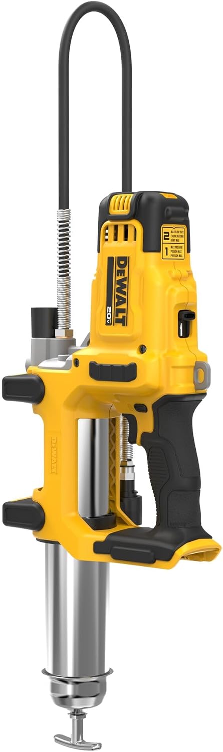 DEWALT Grease Gun 20V MAX Cordless 10,000 PSI Variable 2-Speed Electric Grease Gun with 47 Inch Hose and LED Light, Up to 9 oz per Minute and 7 Tubes per Charge, Tool Only (DCGG581B)