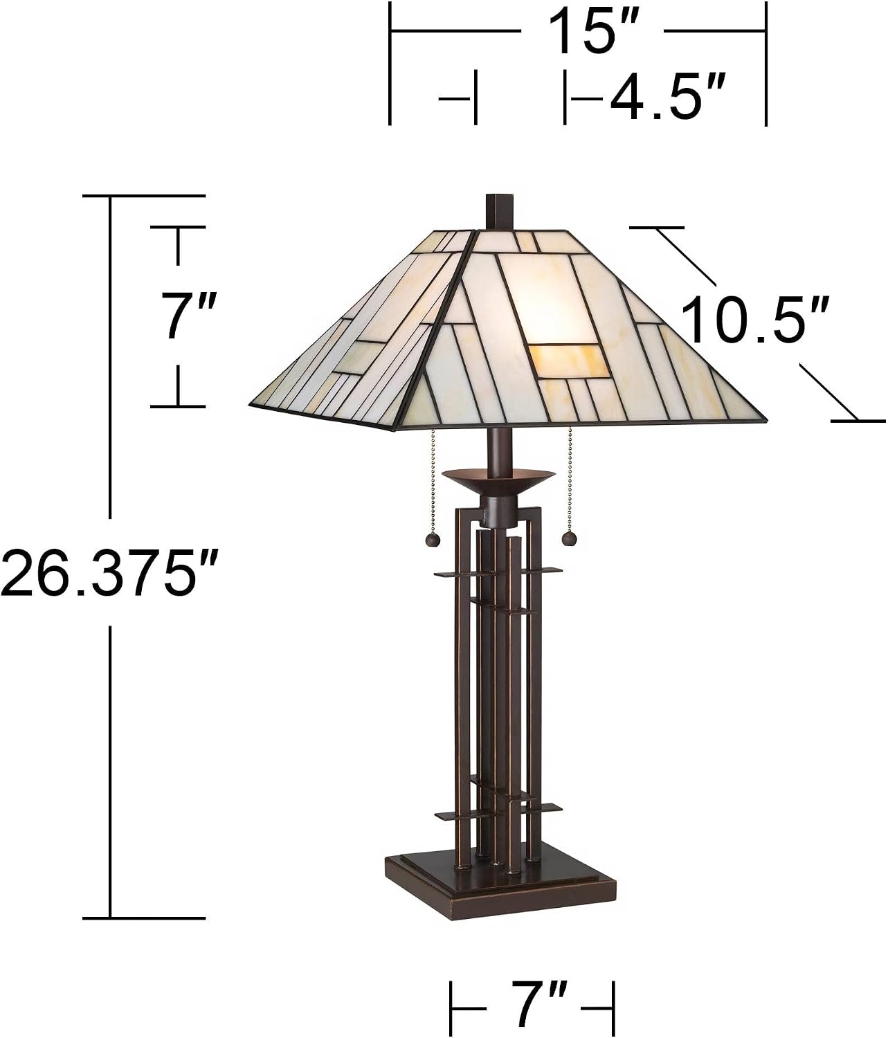 Franklin Iron Works Mission Tiffany Style 3-Way Table Lamp with Table Top Dimmer 26.5' High Bronze Wrought Iron Stained Glass Shade for Living Room Bedroom House Bedside Nightstand Home