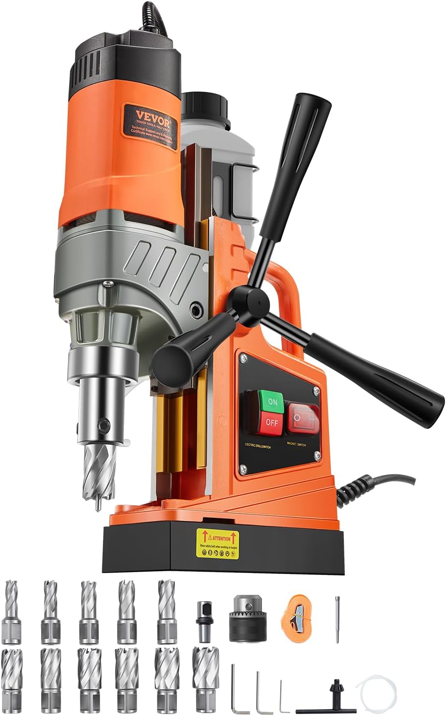 VEVOR Mag Drill Press, 1300W 1.57' Boring Diameter, 2922lbf Power Portable Magnetic Drill, 810 PRM, 11Pcs Drill Bits Electric Drilling Machine for Metal Surface, Industrial and Home Improvement