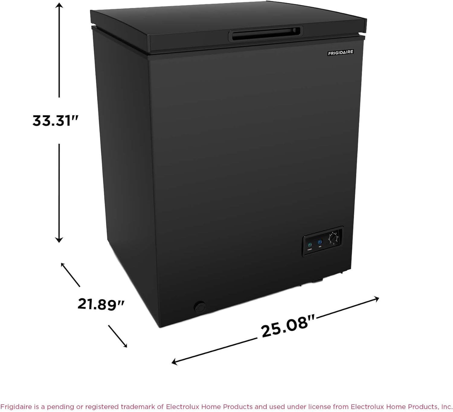 FRIGIDAIRE EFRF5003-BLACK Chest Deep Freezer-Garage-Ready, 5.0 Cu. Ft. Capacity, Black-Adjustable Thermostat-Removable Vinyl Coated Wire Basket-Easy Defrost Drain