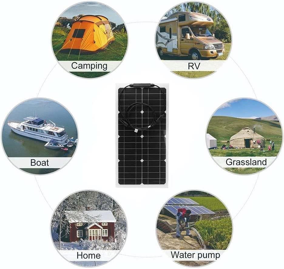 Portable Solar Panels 100W Portable Solar Panel Kit with 30A 60A Controller, Flexible Monocrystalline Solar Panel Kit，Waterproof Solar Power System for Car Yacht Rv Camping(Only 1pcs Panel)
