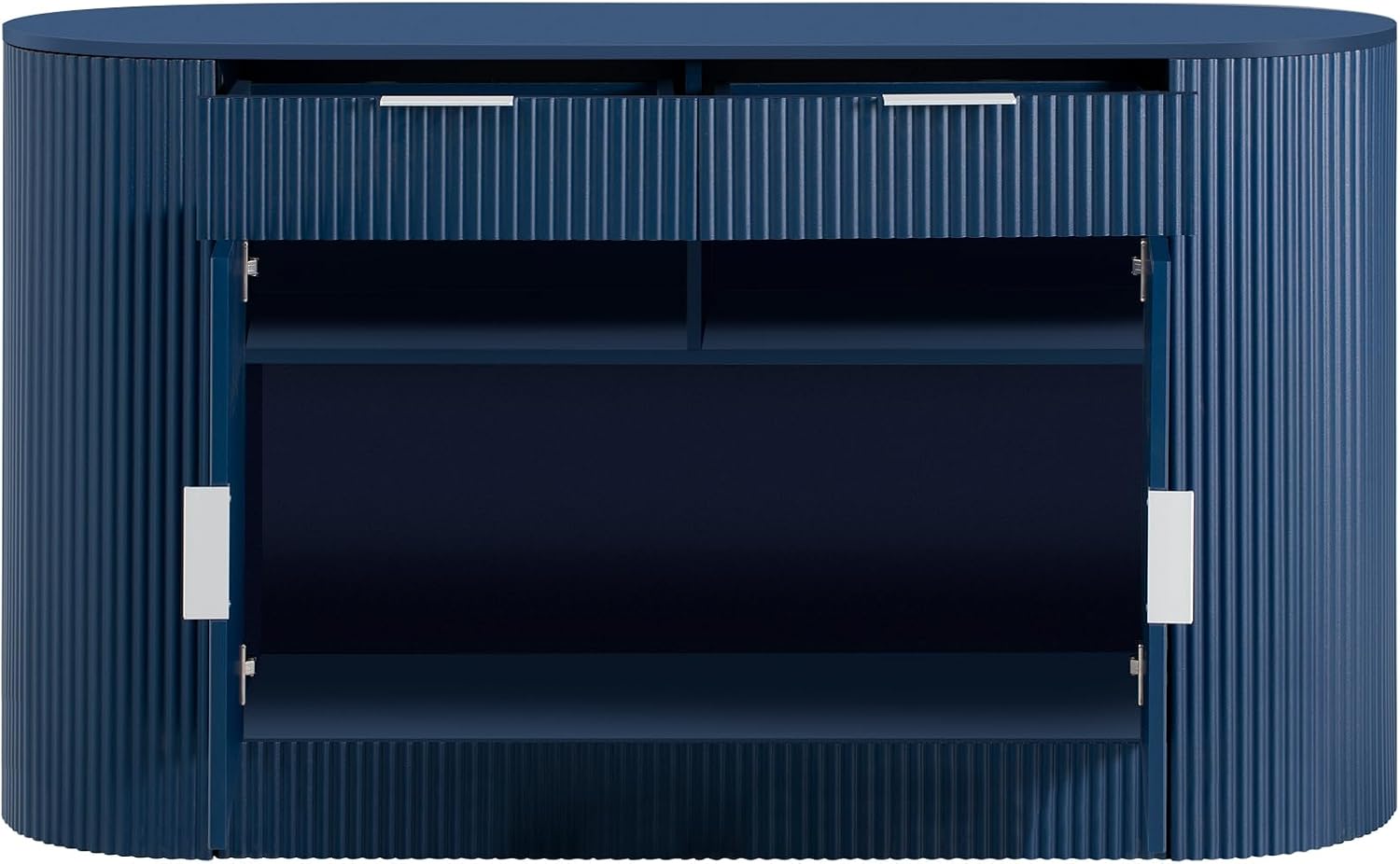 Virubi 55' Fluted Sideboard Buffet Cabinet with Storage,Doors& Gold Handles, Wood Modern Curved Kitchen Coffee Bar Cabinet with Drawers for Living Room,Entryway,Kitchen,Dining Room (Navy Blue)