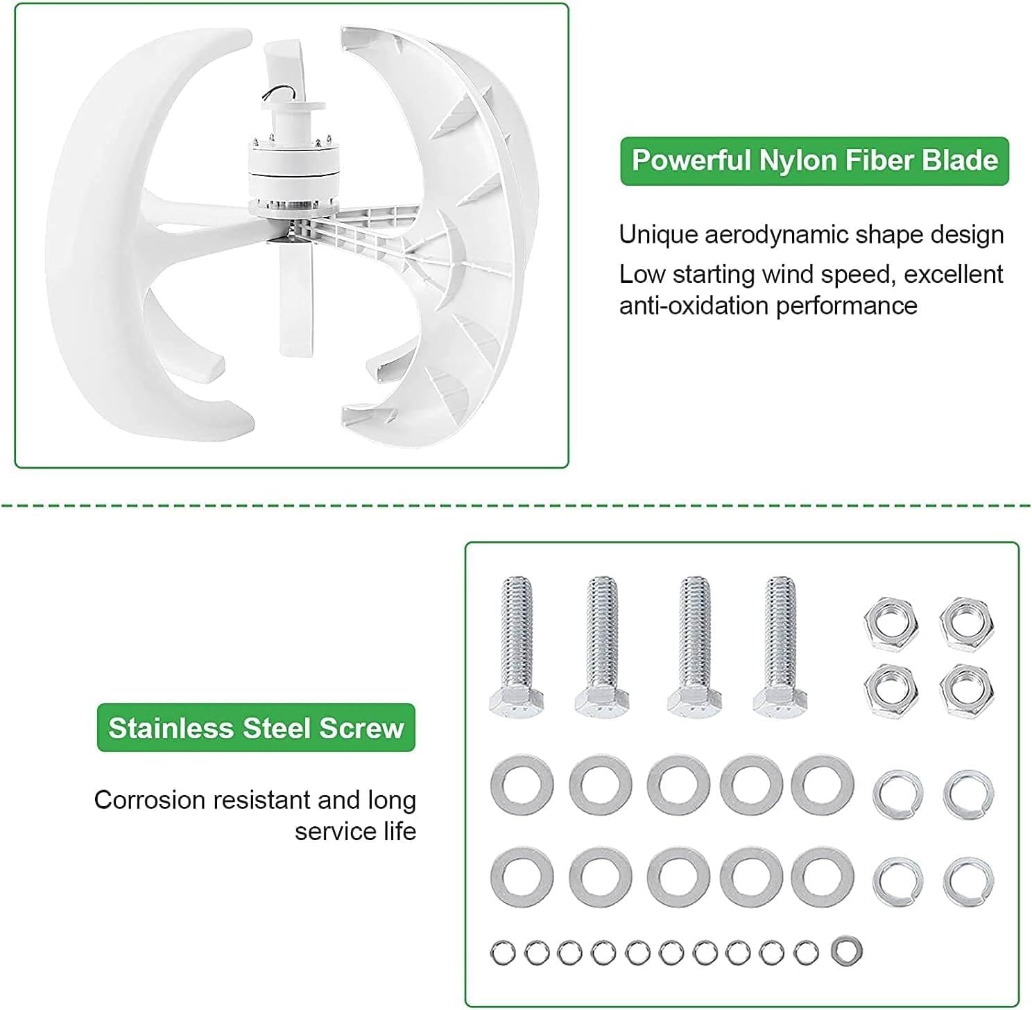 High Efficiency 400W-1200W Vertical Wind Turbine Generator Kit, Low Noise 5 Blades Vertical Axis Motor, Ideal for Home & Off-Grid Power Solutions, 12V System