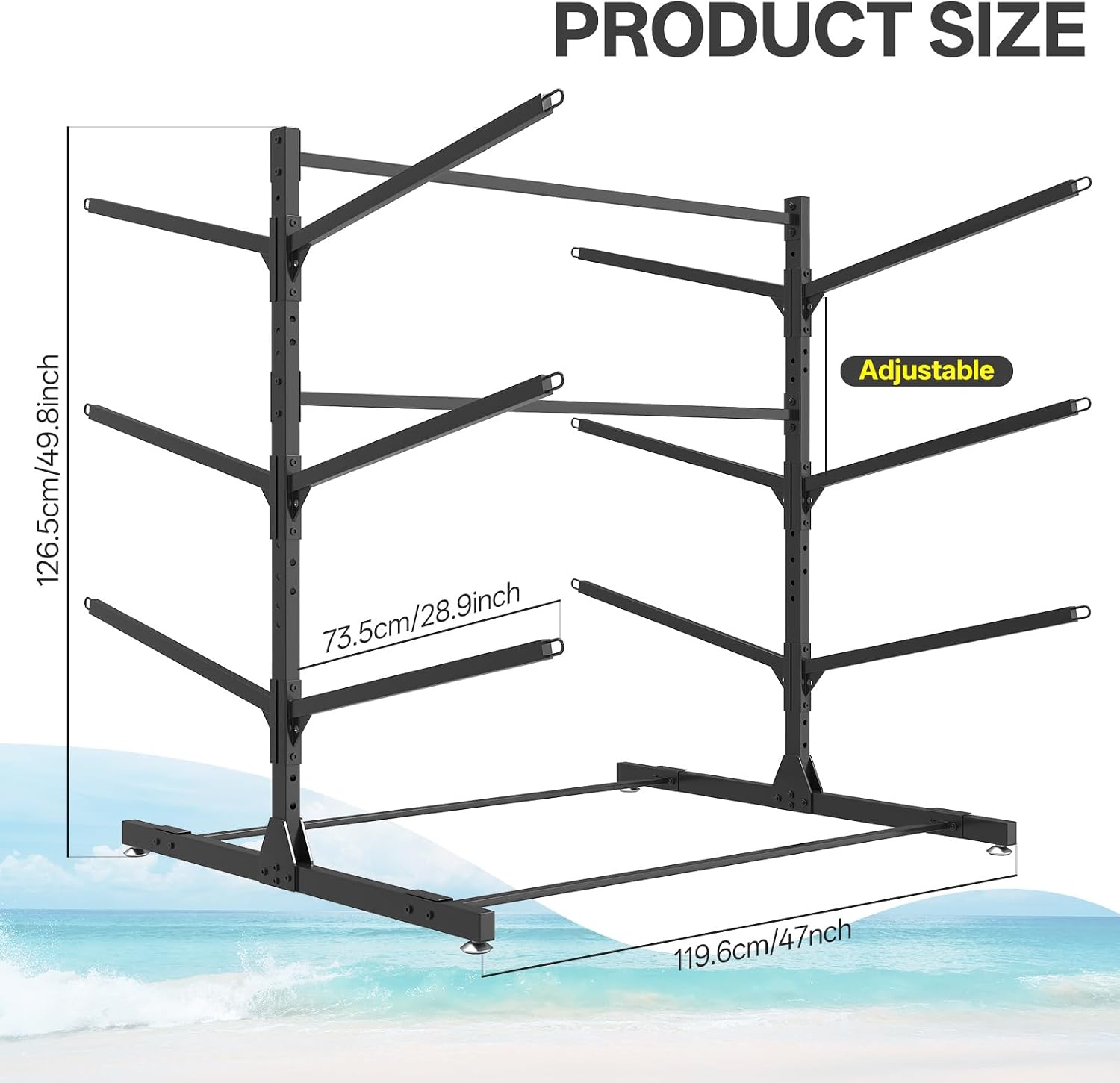 LotFun Kayak Storage Rack, Freestanding Heavy Duty Adjustable Kayak Stand Indoor Outdoor Storage Rack Garage, with Wheels and Foot Pad, for Kayaks, SUPs, Canoes, Surfboard (3 Levels for 6 Kayaks)