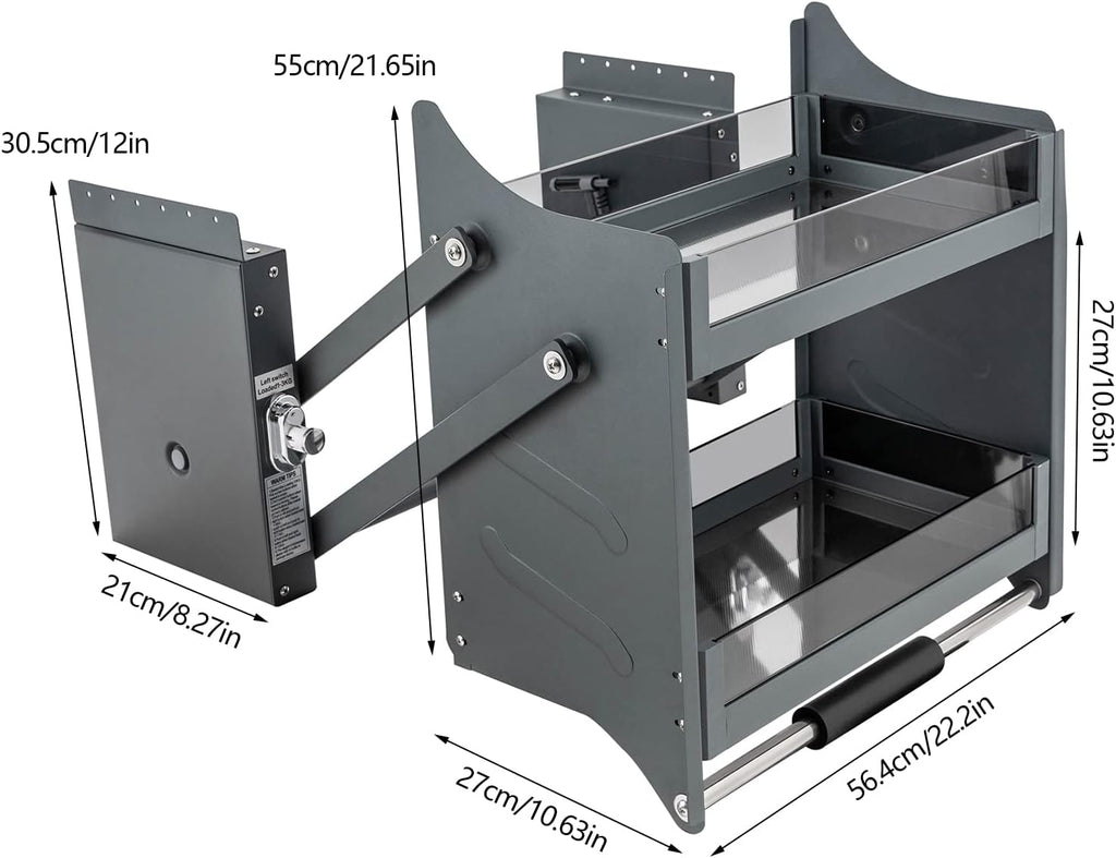 2-Tier Pull-Down Shelf, 24 Inch Heavy Duty Pull-Out Cabinet Shelf Drop Down Sliding Shelf Lift Inner Space Saving Wall Mounted Spice Rack Organizer for Kitchen Appliance Lift Upper Cabinet