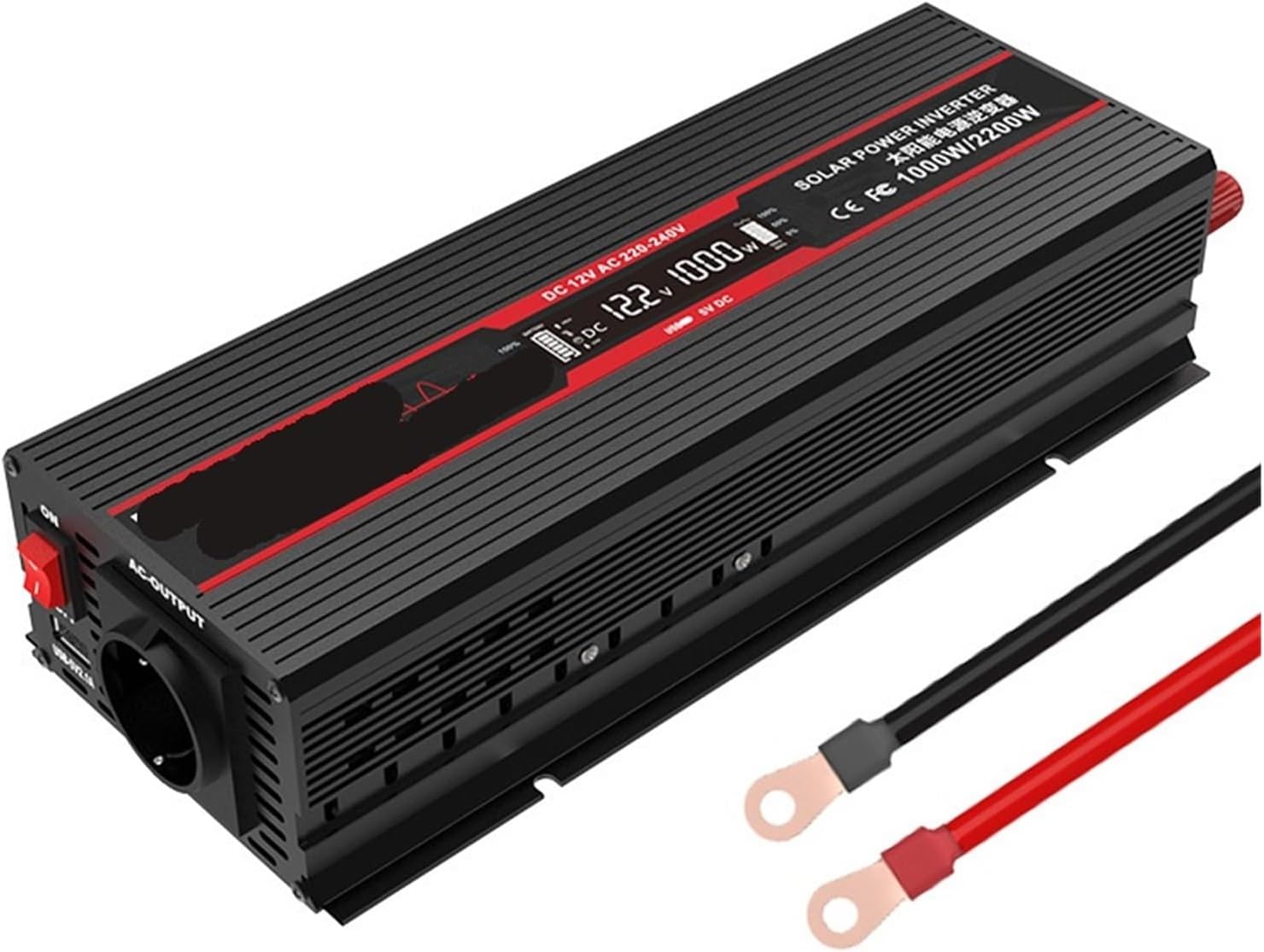 Solar Pure sine Wave Inverter 1000W 1500W 12V 24V Power Converter(02212v1000WBlack)