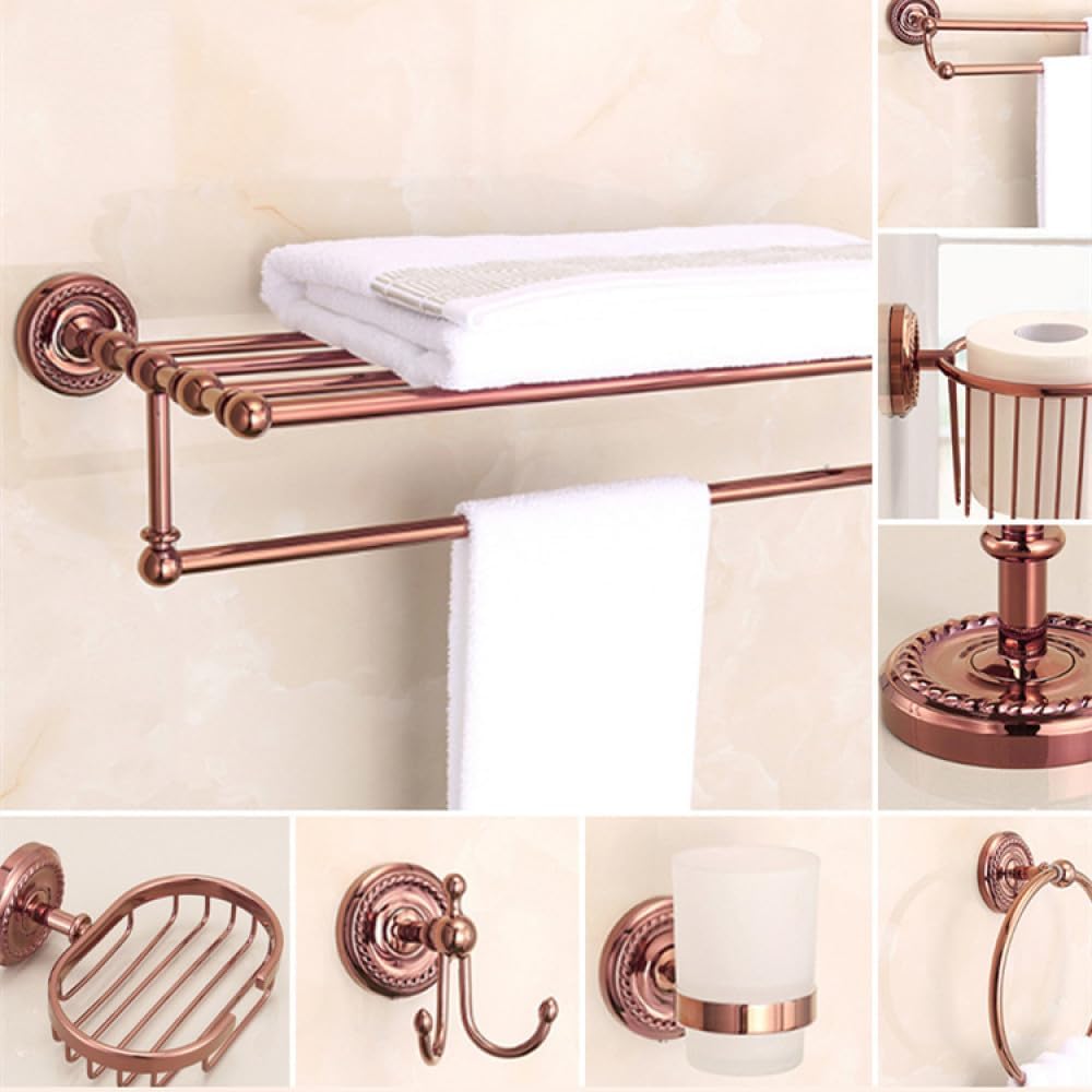 Towel Rack Solid Brass Bathroom Accessories Set Robe Hook Paper Holder Towel Rack Towel Ring Bathroom Sets Rose Gold Bath Towel Rail Double Towel Rail