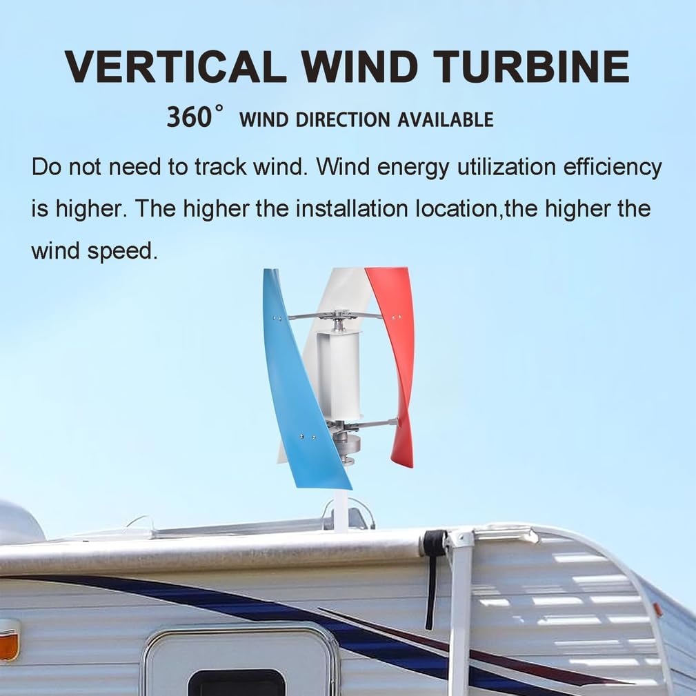 Windmill Wind Turbine Generator, 100W Portable Vertical Helix Wind Power Turbine Generator with Controller, 3 Blade Wind Generator Kit for Home Energy Supplementation,White,24V