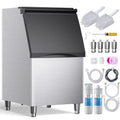 Coolake 360 lb. Commercial Ice Machine Storage Bin, 26' Stainless Steel Space Saving Footprint Ice Bin with Convenient Lift-up Door, Filter, Scoop, Adjustable Feet, for Bar Restaurant Shop