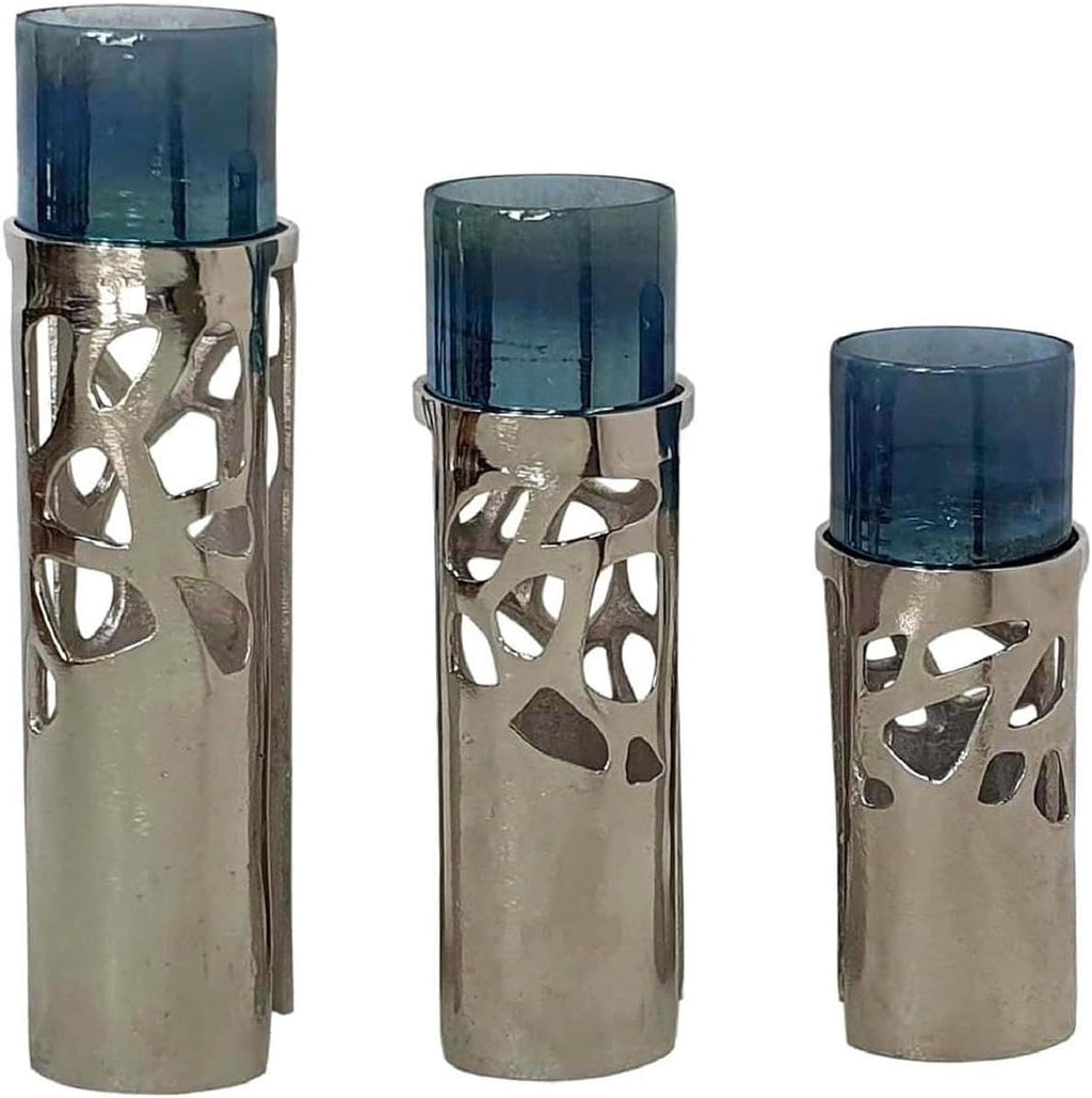 A&B Home Glass Candle Holder Set - Set of 3 Glass Votive Candle Holder with Aluminum Base, Decorative Tabletop Lighting, Living Room Coffee Table Accent Piece Dining Table Centerpiece, 11' x 4' x 13'