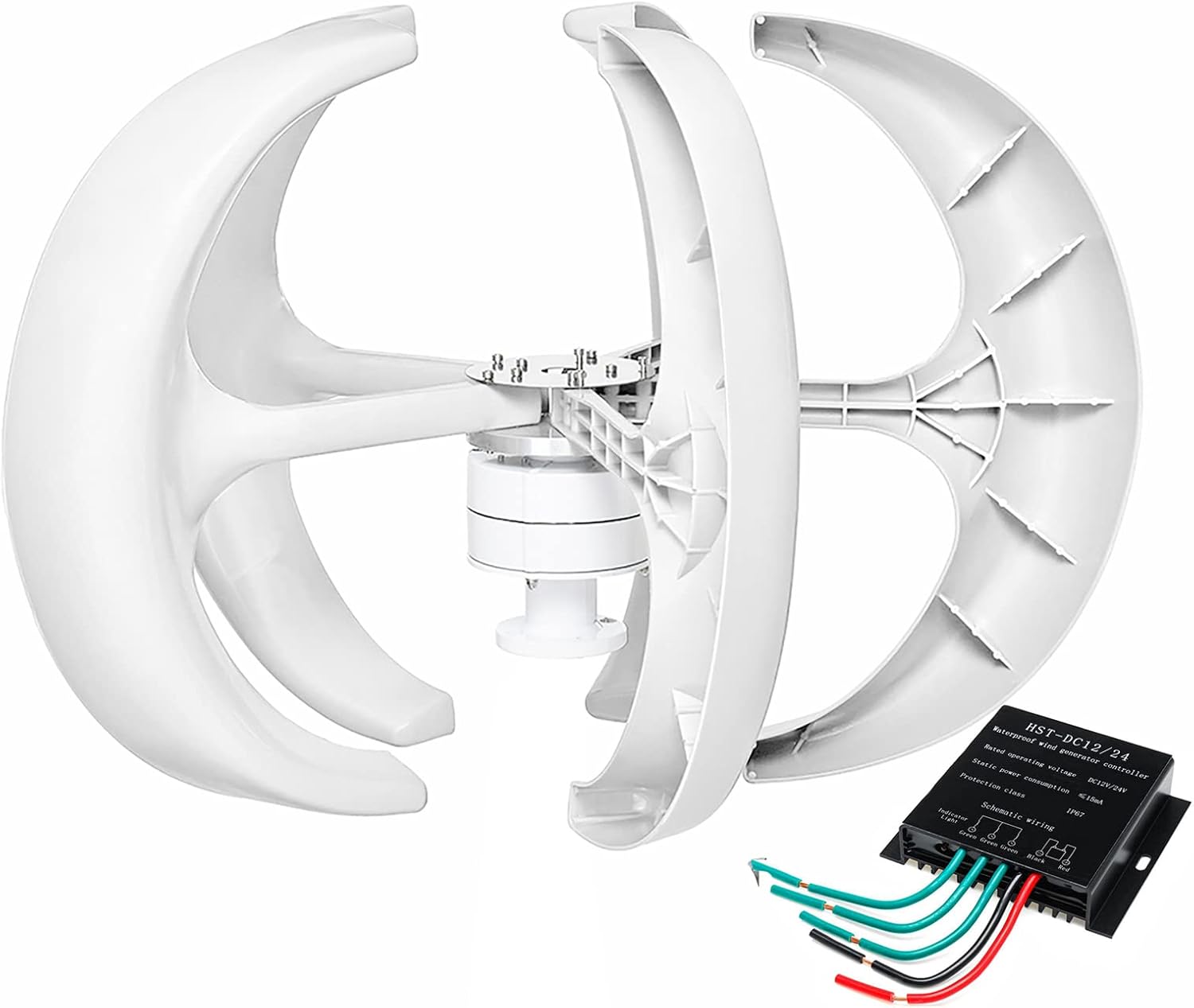 Low Noise 1000W Wind Power Turbines Generator,12V/24V/48V 5 Blades Windmill Lantern Wind Generator with MPPT Controller for Home, Camping(White)
