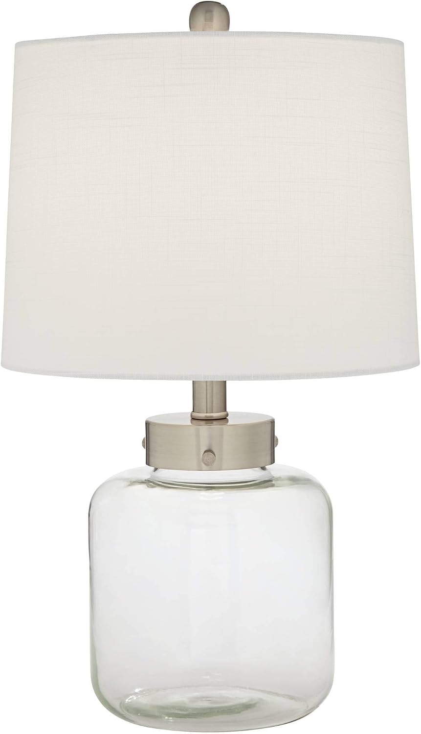 360 Lighting Coastal Country Accent 3-Way Table Lamp with Table Top Dimmer Fillable 20.5' High Clear Glass Off White Fabric Drum Shade Decor for Living Room Bedroom House Bedside Nightstand