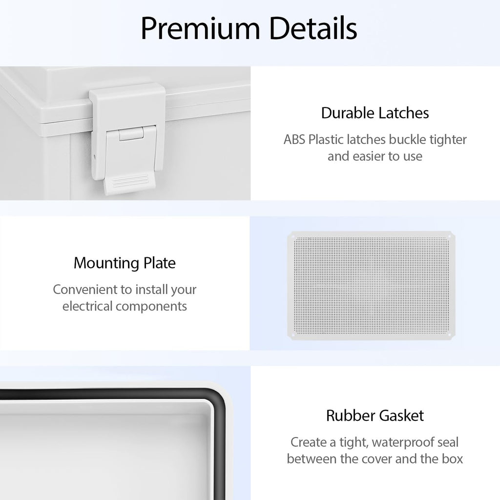 Electrical Box IP65 Waterproof Dustproof ABS Plastic Enclosure, Outdoor and Indoor Project Box Hinged Cover with Mounting Plate Wall Brackets Outer Dimension 23.6'x 15.7' x 8.7', Grey