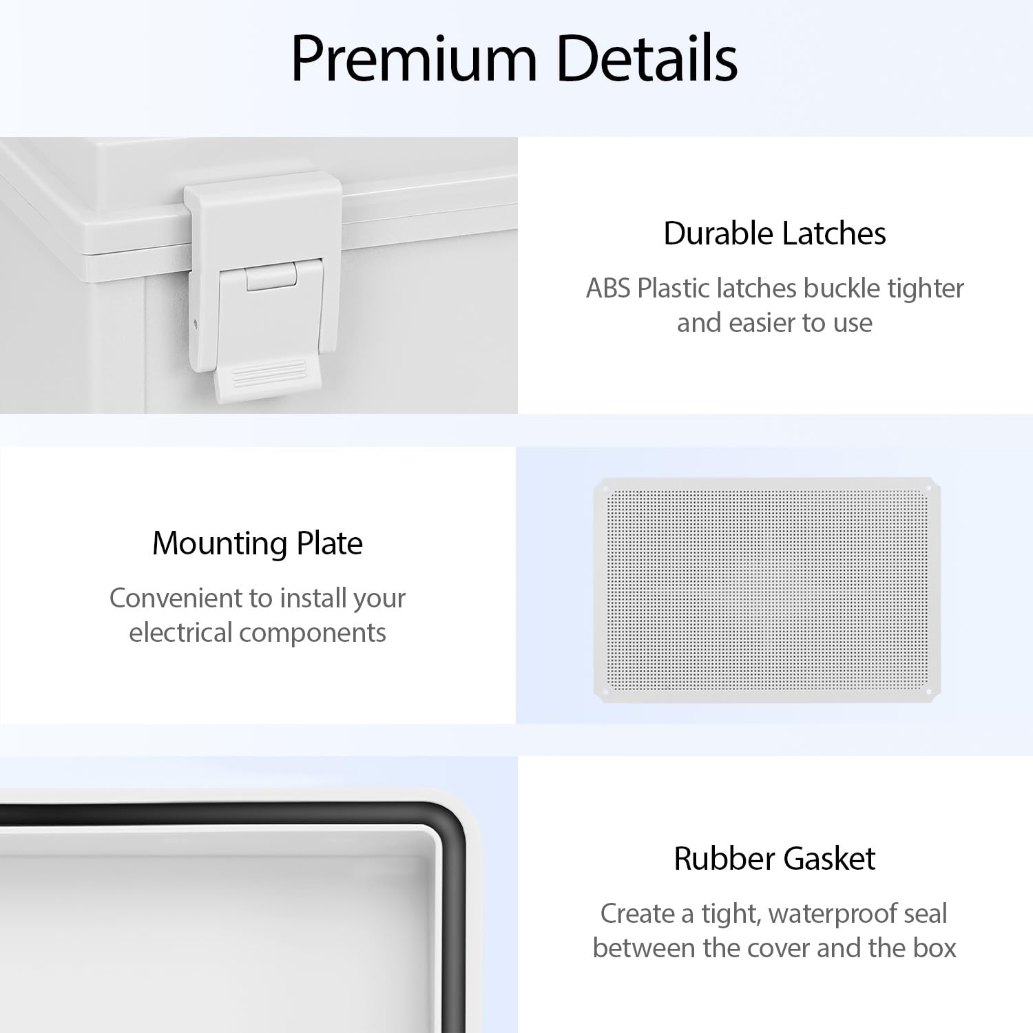 Electrical Box IP65 Waterproof Dustproof ABS Plastic Enclosure, Outdoor and Indoor Project Box Hinged Cover with Mounting Plate Wall Brackets Outer Dimension 23.6'x 15.7' x 8.7', Grey