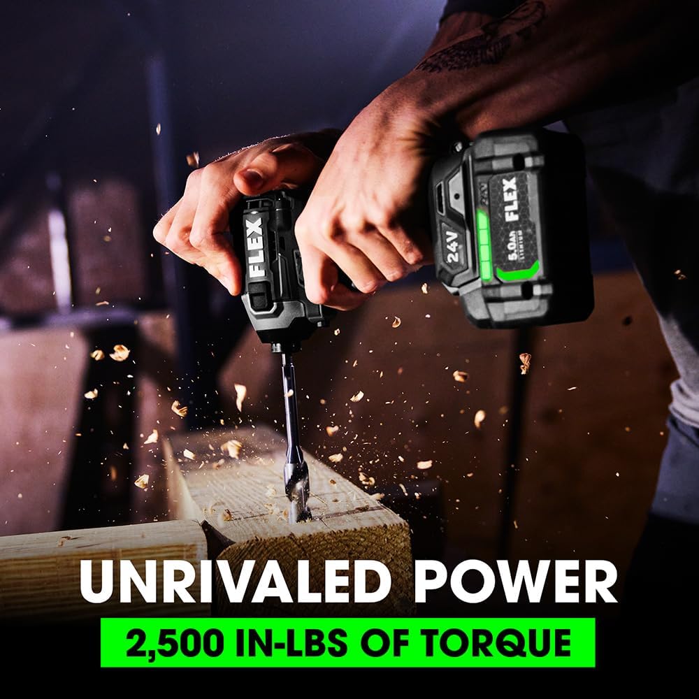 FLEX 24V Brushless Cordless Hammer Drill with Turbo Mode Impact Driver Stacked Lithium Kit with (2) 2.0Ah Stacked Lithium Batteries and 160W Charger Included - FXM202-2K