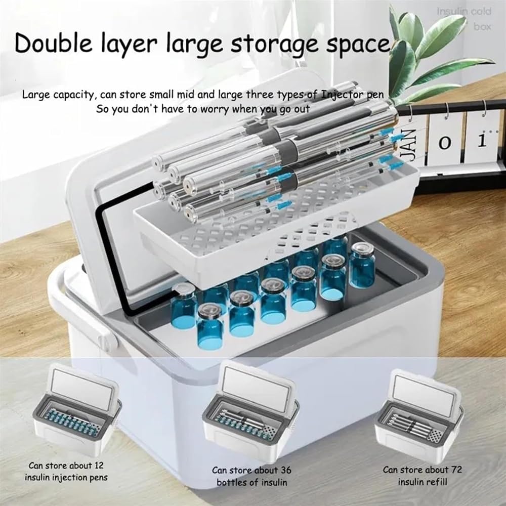 Insulin Cooler Case Diabetic Cooler Box Mini Drug Refrigerator Keeping Cooling 0-18℃ Portable car Insulin Cooler Box with Alarm, Battery Pack & USB(1Battery)