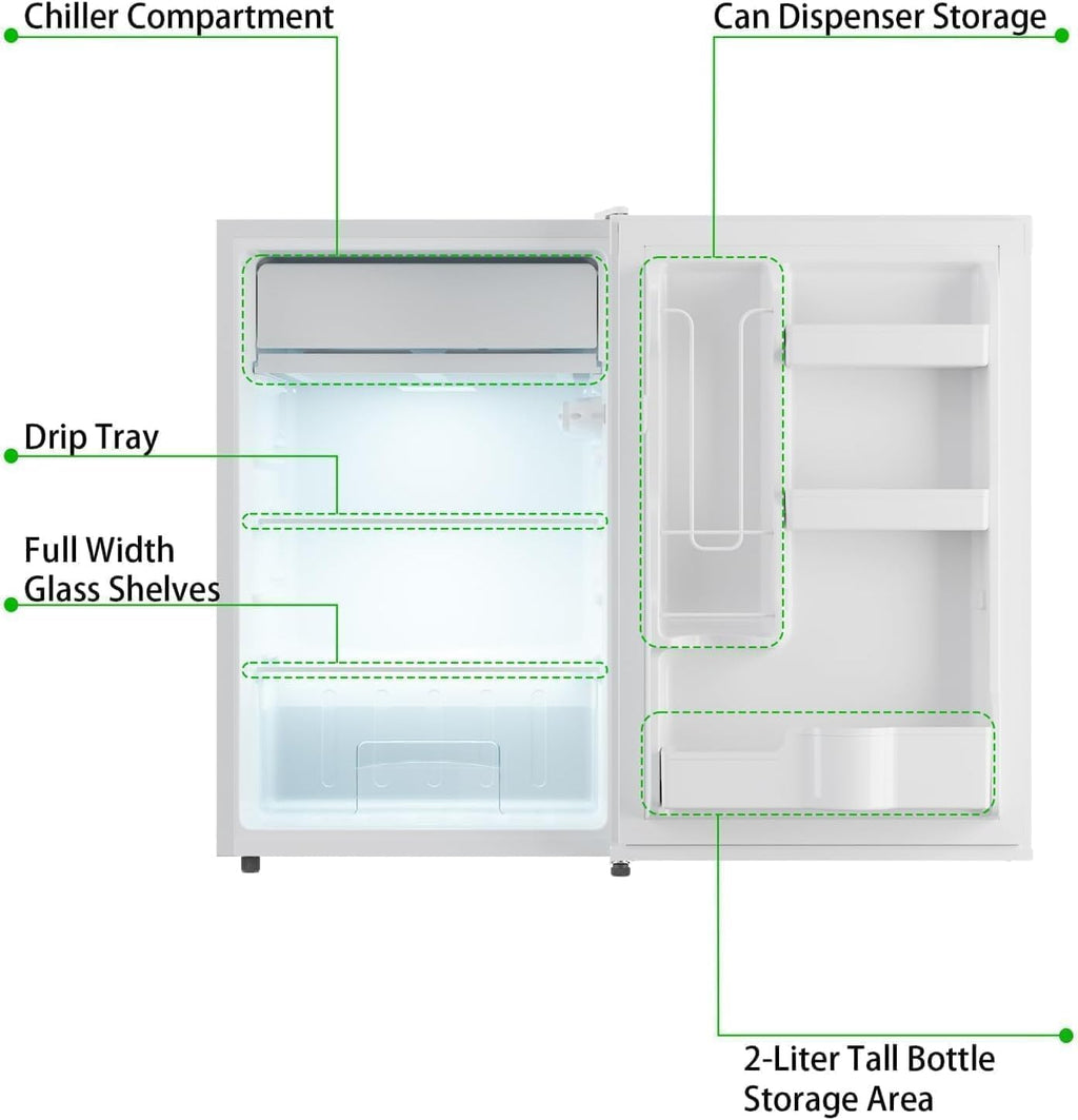 4.3 Cu.Ft Mini Fridge With Freezer – One-Door Refrigerator With 7-Level Temperature Control, 3 Removable Shelves, Low Noise & Energy-Efficient Cooling, Perfect for Home, Office, Dorm or RV(White)