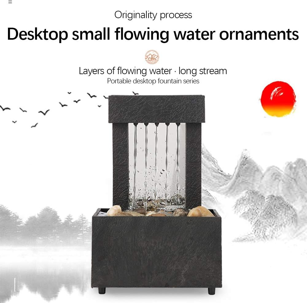 Indoor Tabletop Fountains LED Tabletop Fountain Indoor Flowing Water Waterfall Fountain Lighting Tabletop Fountain with Stones for Home Decor Decoration Meditation Fountain