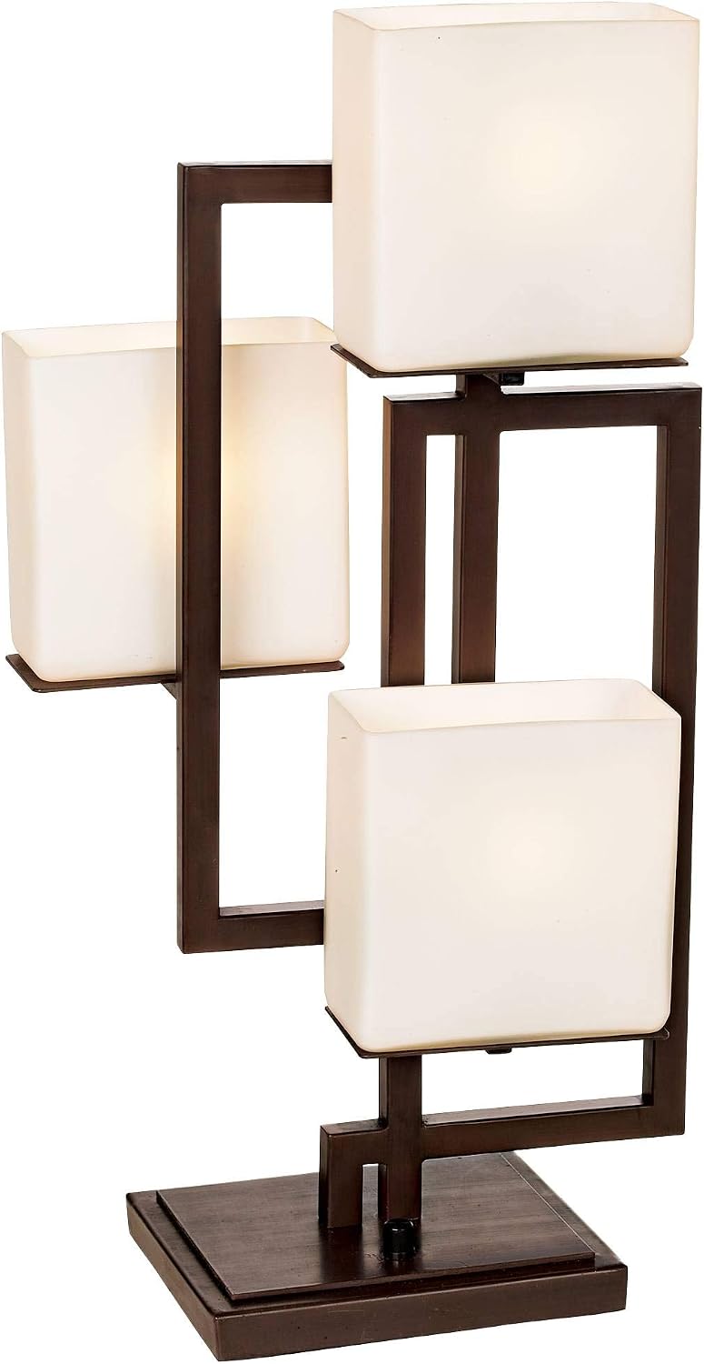 Possini Euro Design Lighting on the Square Modern 3-Way Table Lamp 24' High with Table Top Dimmer Roman Bronze Metal Glass Shade for Bedroom Living Room House Home Bedside Nightstand Office Kids