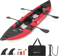 Goplus Tandem Inflatable Kayak, 12.5FT 2-Person Kayak for Adults w/507 LBS Weight Capacity, 2 Aluminium Oars, Padded Seat, 2 Fins, Hand Pump, Carry Bag, Repair Kit, Portable Touring Kayaks
