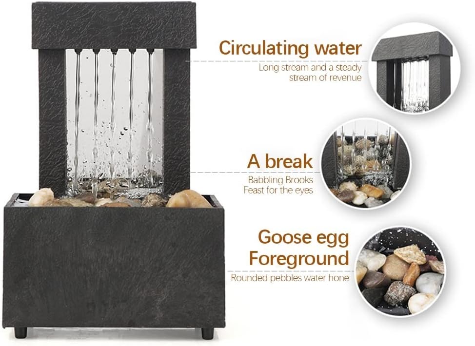 Tabletop Water Fountain LED Tabletop Fountain Indoor Flowing Water Waterfall Fountain Lighting Tabletop Fountain with Stones Desktop Fountain (Color : A)