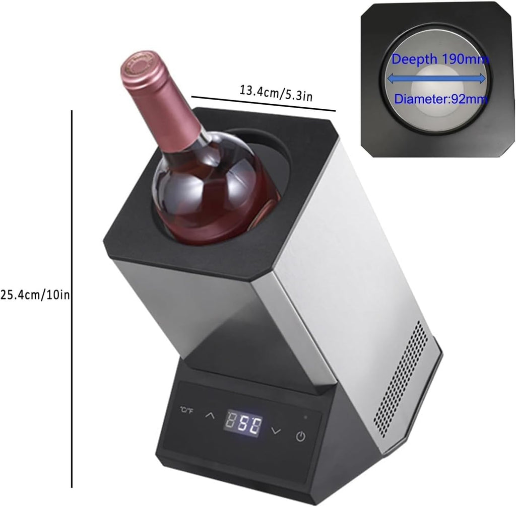 750mL Single Bottle Cooler, Portable Electric Wine Chiller with Digital Display, Adjustable Temperature 41°F-64°F, 24h Cold, Stainless Body, for 3.54' Diameter Red and White Wine