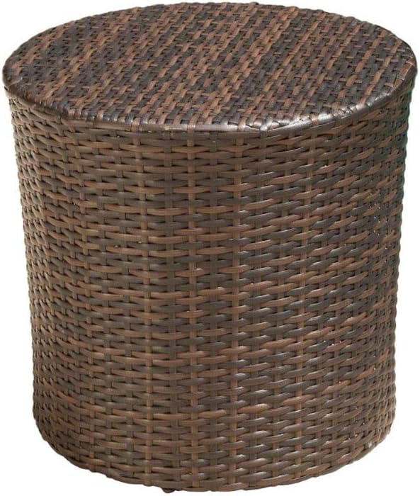 Christopher Knight Home Keaton Wicker Barrel Side Table, Multibrown & Suncast 33 Gallon Hideaway Can Resin Outdoor Trash with Lid Use in Backyard, Deck, or Patio, 33-Gallon, Brown