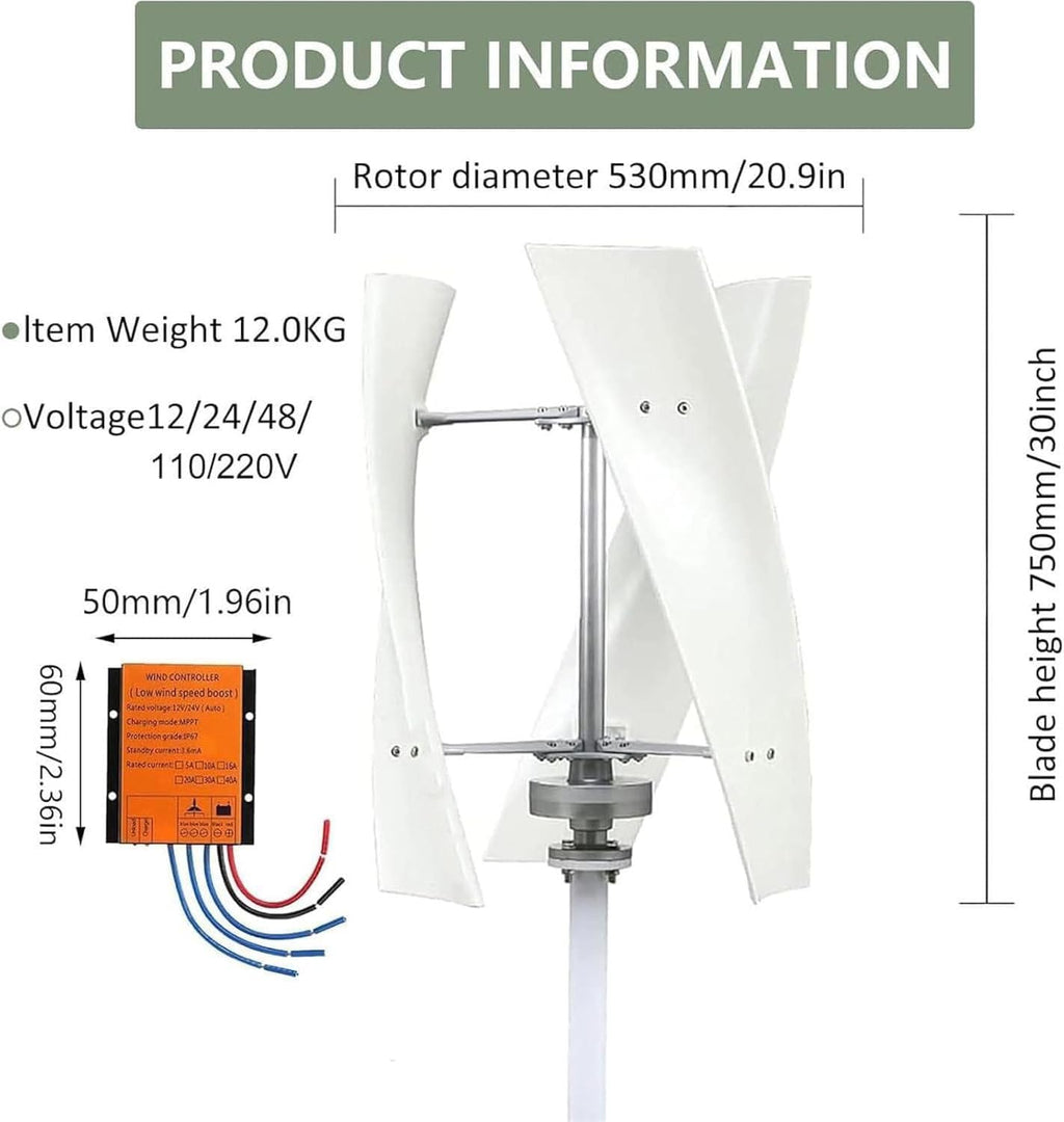 12V 24V 48V 220V Windmill Wind Turbine Generator with MPPT Controller,10000W Portable Vertical Helix Wind Power Turbine Generator,3 Blade Wind Generator Kit for Home Energy Supplementation 12000W-12V