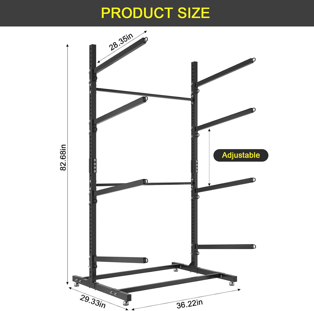 LotFun Kayak Storage Rack, Freestanding Heavy Duty Adjustable Kayak Stand Indoor Outdoor Storage Rack Garage, with Foot Pad, for Kayaks, SUPs, Canoes, Surfboard (4Levels)