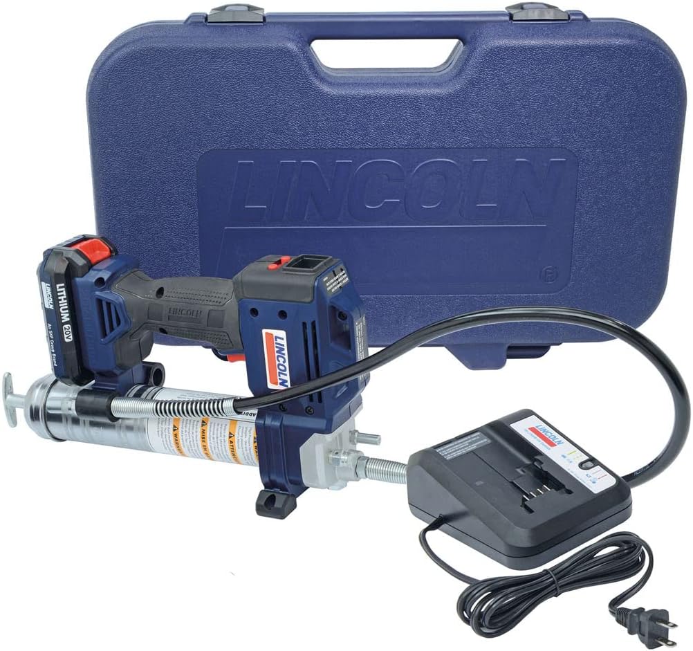 Lincoln 1882 PowerLuber 20 Volt Battery Powered Grease Gun with 36' Hose for Automotive, Agricultural, and Industrial Equipment, 10,000 PSI, Trigger-Operated, 2-Speed, (1) Lithium-Ion Battery Pack