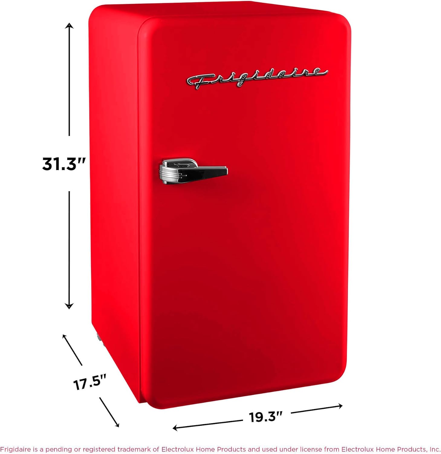 Frigidaire Retro Compact Refrigerator with Chiller, 3.2 cu ft Countertop Fridge, Built-In Bottle Opener, Rounded Corners, Premium, for Office, Bedroom, Dorm Room, Cabin, 18.5D x 20W x 31.5H (Red)