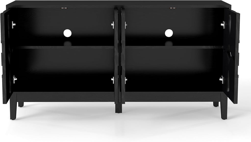 KEIKI 60.5'' Buffet Cabinet with Storage, Farmhouse Fluted Sideboard with Geometric Pattern & Adjustable Shelves, Mid Century Modern TV Stand for Living Room Kitchen Dining Room Entryway, Black
