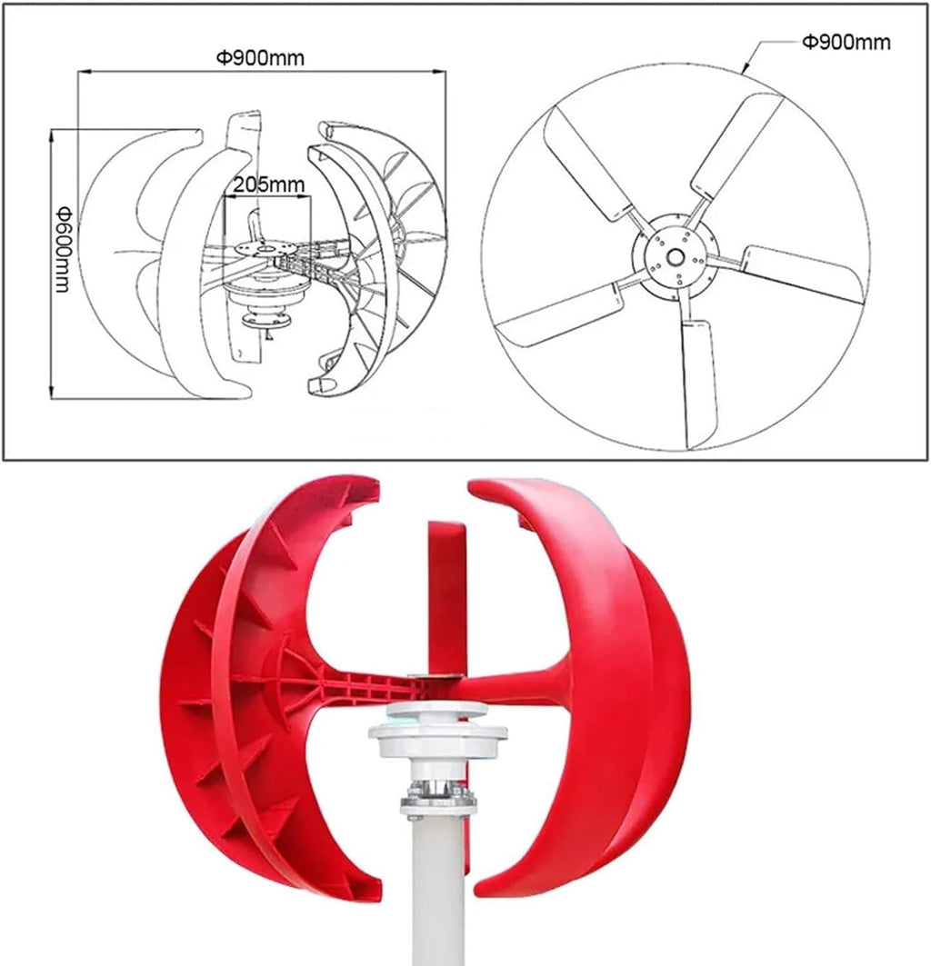 600W Vertical Axis Wind Turbine Generator Kit - AC Permanent Magnet Motor with Controller for Home & Camping - Eco-Friendly Energy Solution, 12V Power Generation